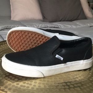 LIKE NEW - Vans Black Leather Slip-Ons